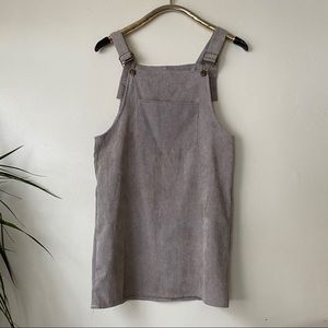 Grey/Tan Corduroy Overall Dress w Pockets